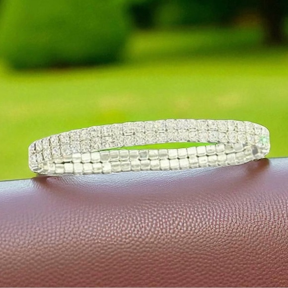 Napier CZ Necklace, With Stretchy CZ Wrist Bracelet & Vintage CZ Brooch-3 Pieces - Picture 10 of 14